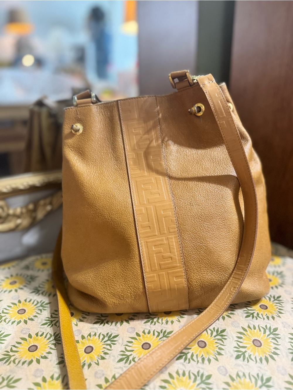 Fendi Tan Leather Shoulder Bucket Bag